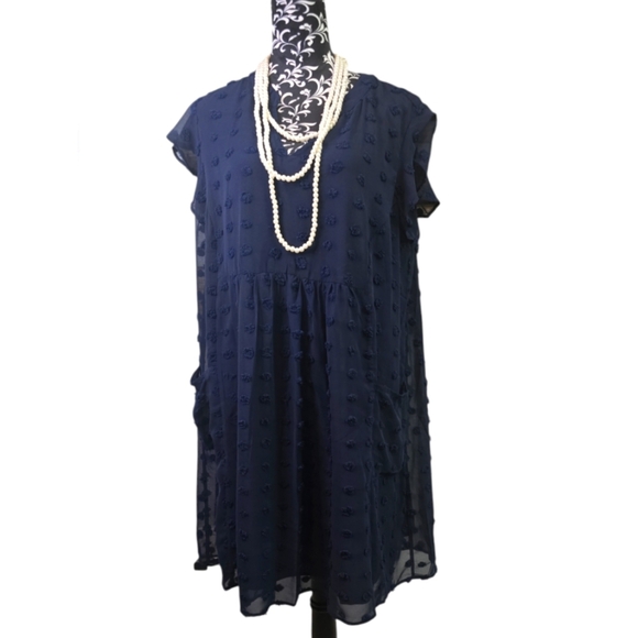 Womens Plus Navy Blue Dress With Rosette Detail, Multiple Sizes, NEW - Picture 2 of 3